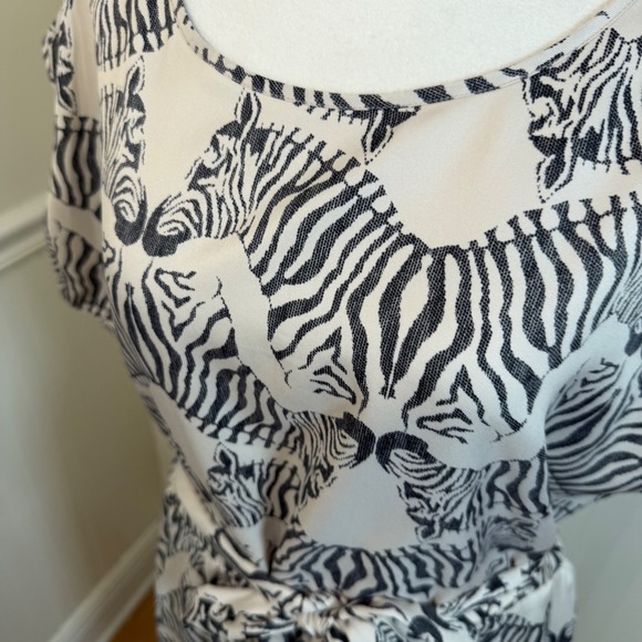 The Limited Zebra Print Belted Midi Dress Black Cream Animal Print Women Size L - Picture 6 of 11